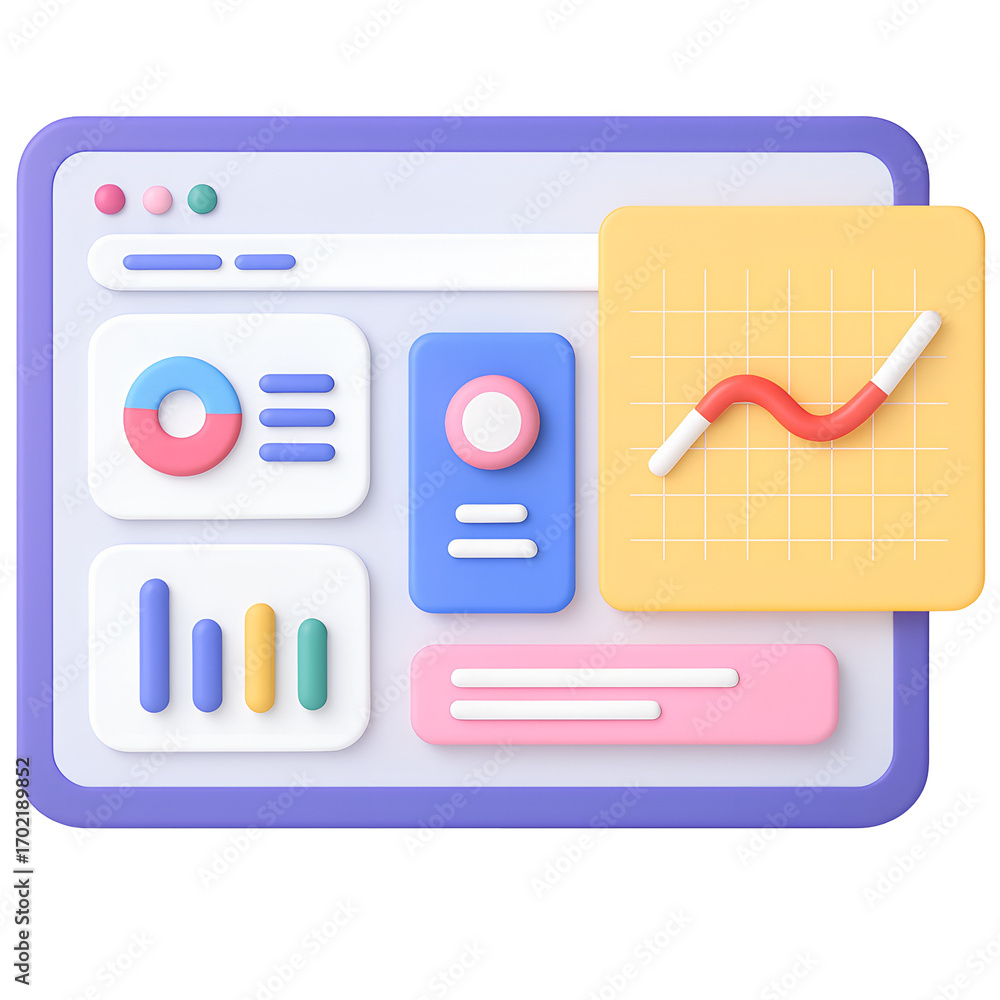 Poster 3d digital dashboard with charts and graphs isolated on transparent background