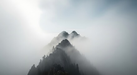 Mountain Peaks Emerging From Fog Landscape