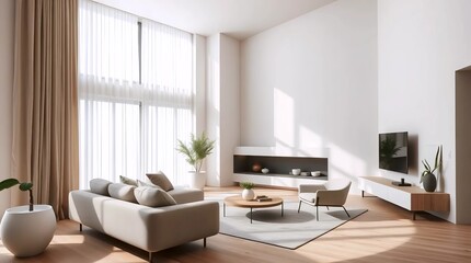 Fototapeta premium Bright Living Room with Large Windows