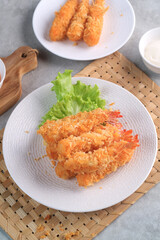 Ebi furai is a typical Japanese food in the form of fried shrimp covered in flour
