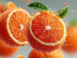 Fresh Juicy Orange Slices with Splashing Water in Bright Background