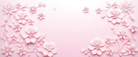 Intricate floral design, pastel pink & blue gradient, paper cut style, background, seamless