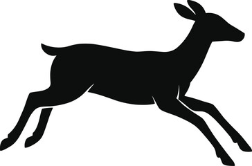 Minimal vector silhouette, deer running mid-stride, elongated body, side view, solid black,