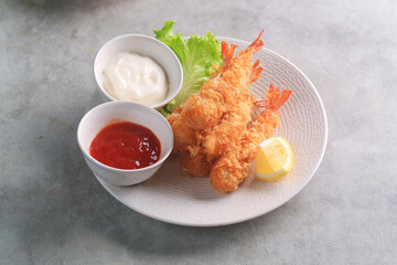 Ebi furai is a typical Japanese food in the form of fried shrimp covered in flour
