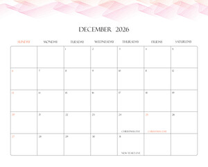 Minimalist 2026 Desk Calendar Printable – December