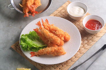 Ebi furai is a typical Japanese food in the form of fried shrimp covered in flour
