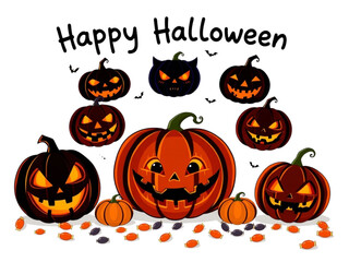 Unleash the Halloween Spirit with This New Vector Silhouette of Scary Pumpkins, Each a Unique and Creepy Design to Enhance Your Projects.