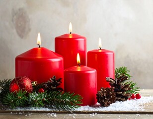 Red Christmas candles with pine decorations