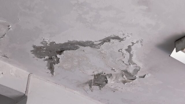 Flat Roof leaked is cause to stain ceiling of building.