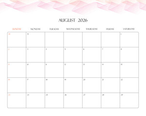 Minimalist 2026 Desk Calendar Printable – August