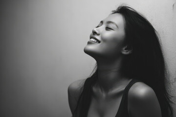 young woman with closed eyes and radiant smile embodies pure satisfaction after thrilling run