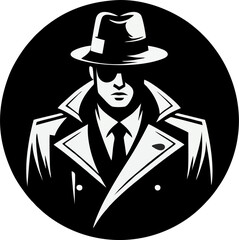 Noir Detective Silhouette in Trench Coat and Fedora – Mysterious Private Investigator Vector Illustration
