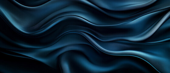 Fototapeta premium Dark blue wavy fabrics with a silk texture, background for interior design or textile advertising.
