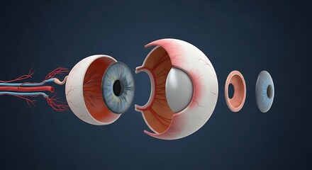 Exploded View of Human Eye Anatomy for Educational Purposes.