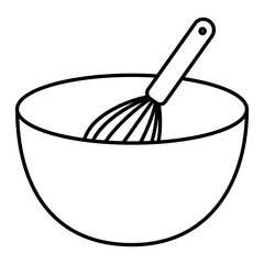 シンプルなボウルと泡立て器の線画イラスト