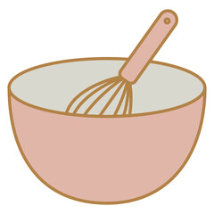 シンプルで可愛いピンク色のボウルと泡立て器のイラスト
