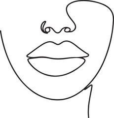 Minimal one line art of woman’s lips abstract kiss symbol clean vector outline illustration