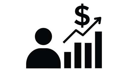 Person connected to dollar sign and bar graph isolated on white background flat icon