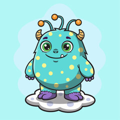 Adorable Cute Blue Monster Cartoon Vector Illustration.ai