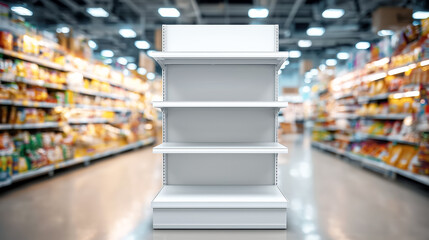 Mockup of Empty Retail Shelf in Supermarket Aisle Perfect for Displaying Products or Advertising Material