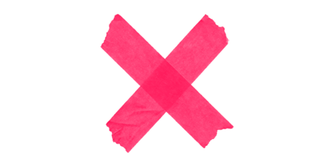 Crimson X mark fashioned from torn tape symbolizing restriction or warning against a plain black