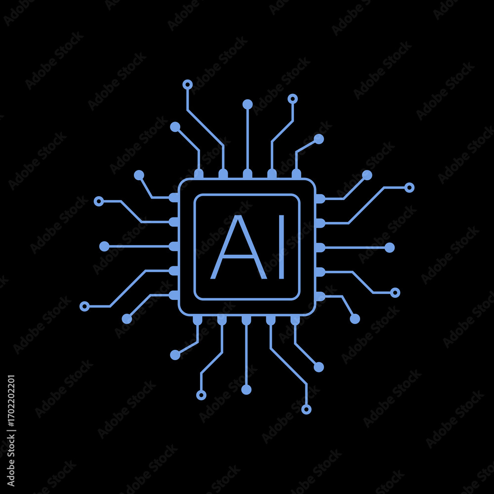 Poster artificial intelligence processor icon isolated on black background