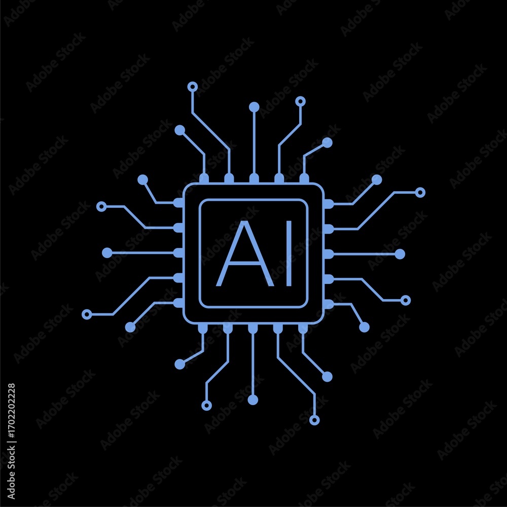 Poster artificial intelligence processor icon isolated on black background