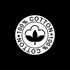 100 percent cotton icon isolated on black background