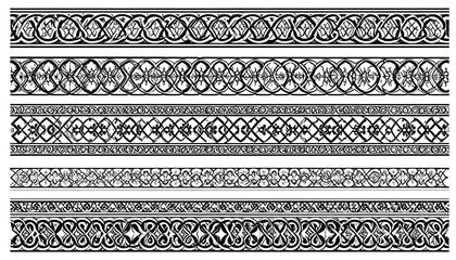 Ornate black and white decorative borders in a variety of intricate patterns.