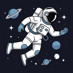Astronaut floating in space with planets and stars cosmos galaxy
