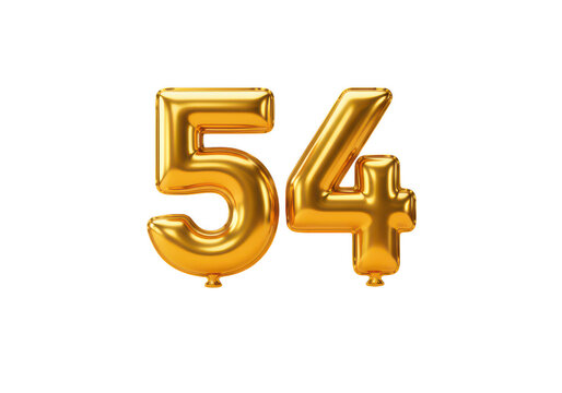 Golden balloon number fifty four isolated on transparent background