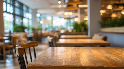 Elegant Restaurant Interior Featuring Wooden Tables and Natural Light Creates a Cozy Atmosphere