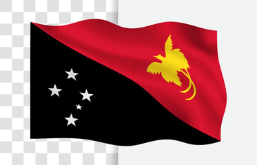 Papua New Guinea Flag Waving on a White Background
