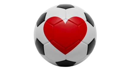 A soccer ball is creatively designed with a heart symbol in red, symbolizing the love for the game. This image evokes feelings of passion, excitement, and a deep connection to soccer