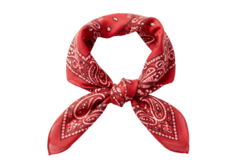 Red bandana tied knot paisley pattern isolated transparent background