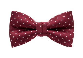 Red bow tie with white polka dots on transparent background