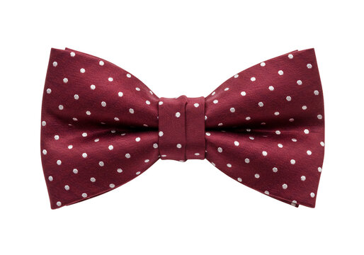 Red bow tie with white polka dots on transparent background