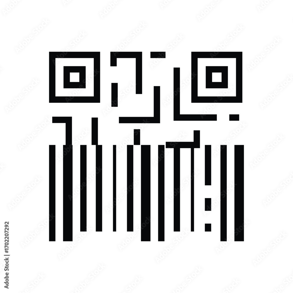 Poster qr codebarcode hybrid top qr blocks bottom vertical stripes. editable stroke icon