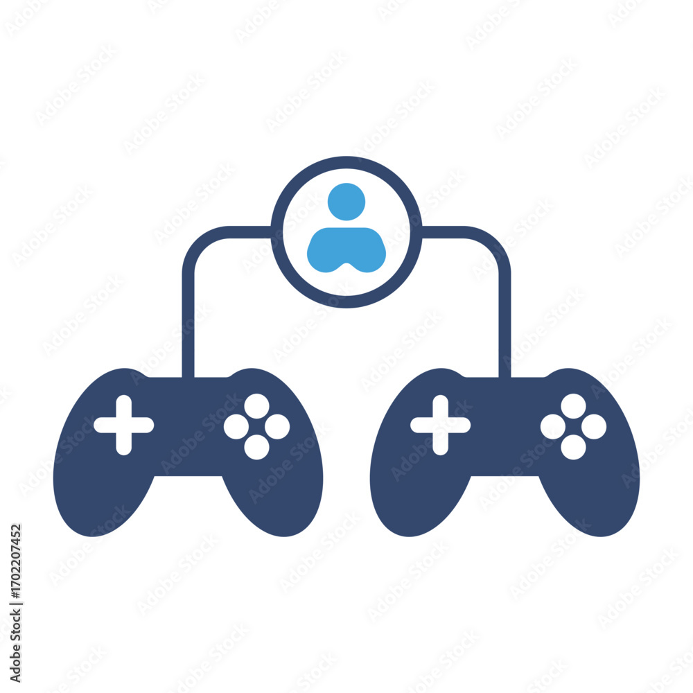 Poster two game controllers connect to a figure icon