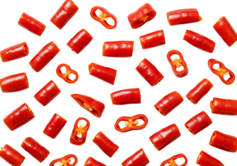 Red chili peppers slices seamless pattern food background spicy ingredient cooking transparent background
