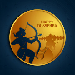 Happy Dussehra or Vijaydashmi Indian Festival celebration background. Vector silhouette illustration of lord rama killing ravana.
