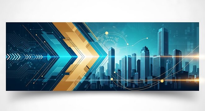 Futuristic Cityscape with Digital Arrows and Network Connections. - Powered by Adobe
