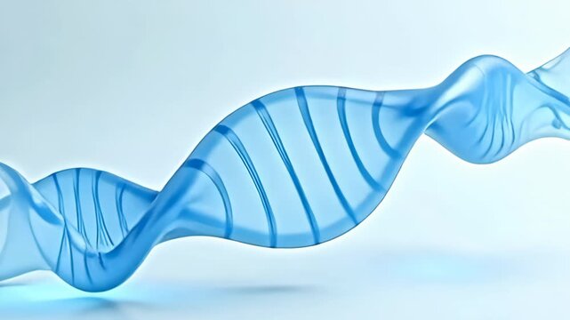 Set against a spotless background, a helix-shaped molecule rotating like dimensional warp anomaly showcases a gradient of tranquil blues, its smooth, continuous movements and gentle