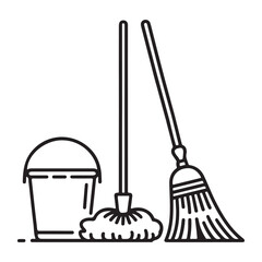 Black and white mop and broom symbols