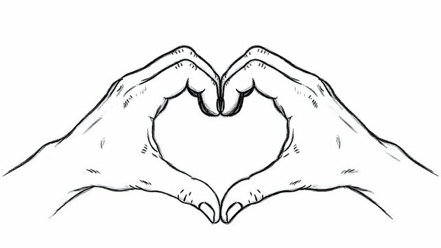 Two hands forming a heart shape, symbolizing love and affection, outlined in black.