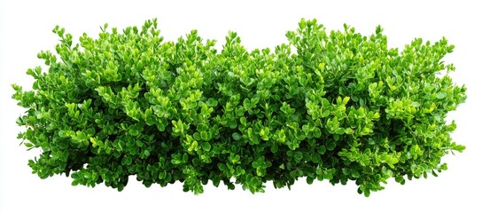 Fototapeta premium Lush, vibrant green shrub isolated on white, dense foliage, small leaves, natural, healthy