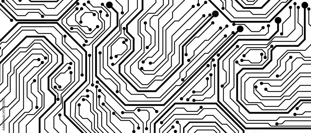 Poster abstract black circuit board technology connected lines electronics elements computer motherboard ch