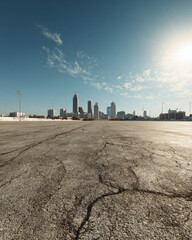 Vibrant Urban Day Scene Featuring Wide Empty Lot and Detailed Indianapolis Cityscape, Bright Sunlight 