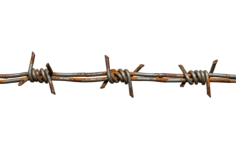 Rusty barbed wire on transparent background