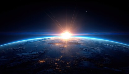 Fototapeta premium Earth rising, sunburst in space